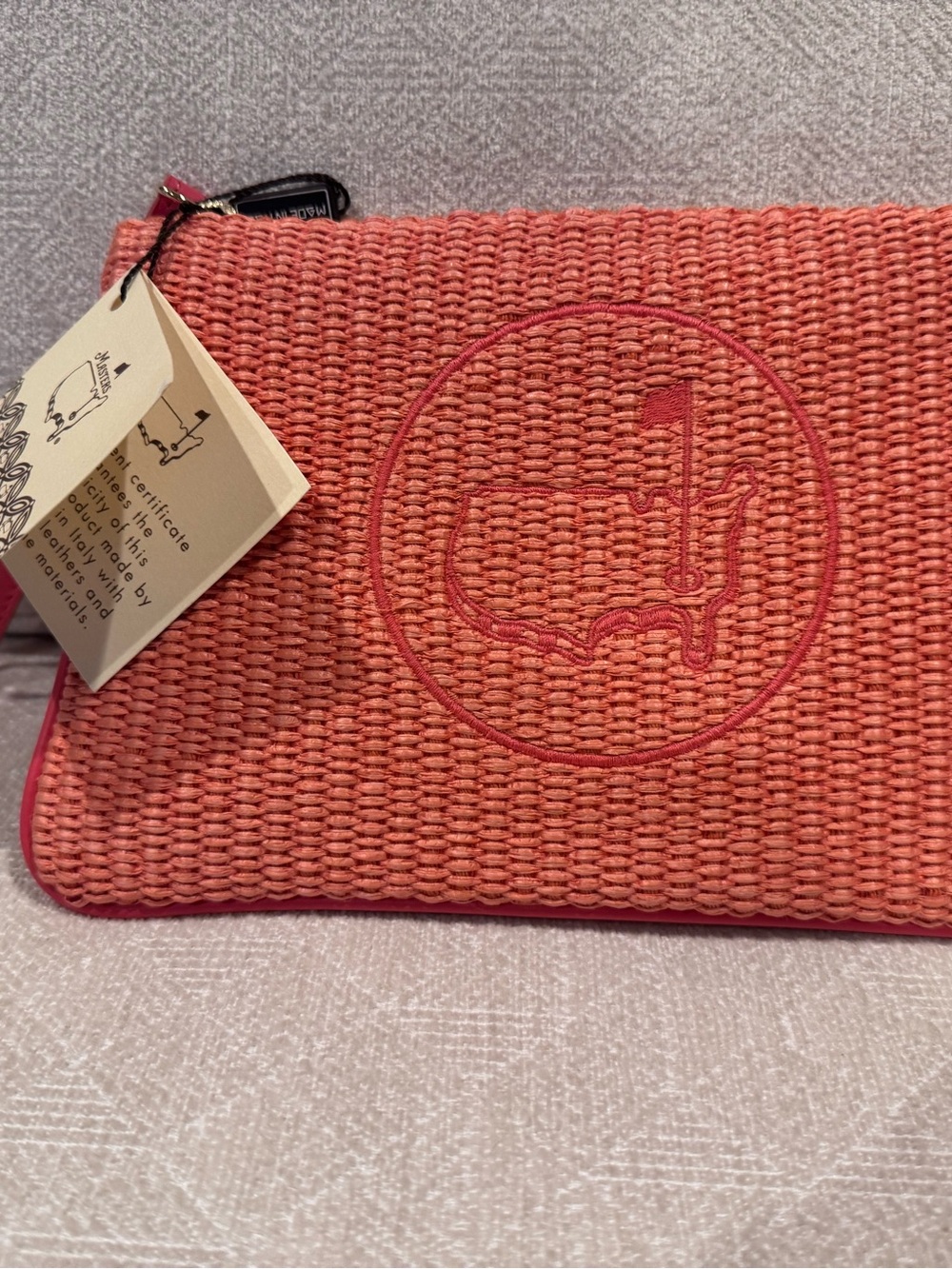 Masters Coral Woven Wristlet Clutch with Logo Embroidery